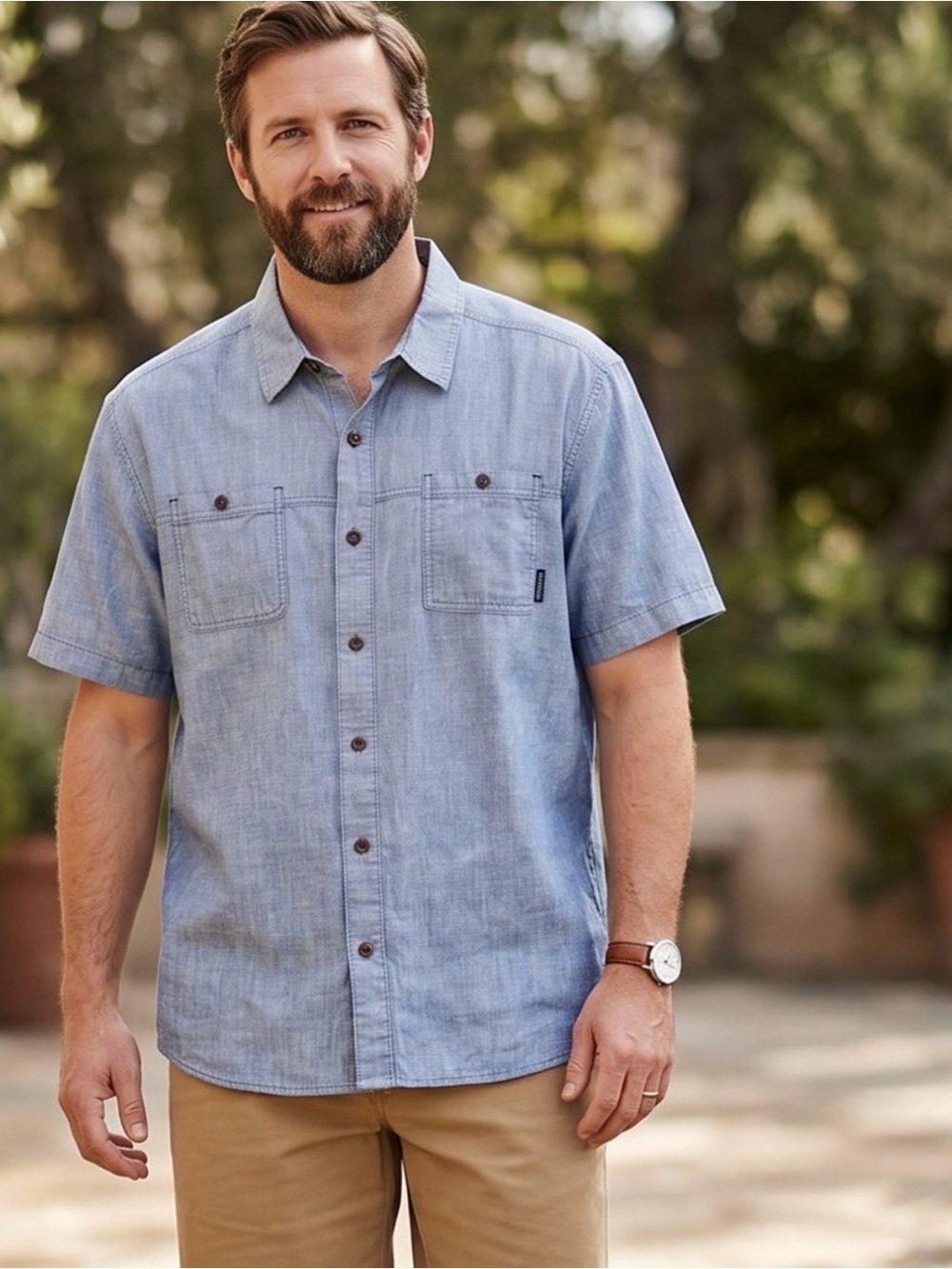 Columbia Regular Fit Chanbray Denim Button Down Men’s Short Sleeve Shirt